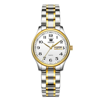 OLEVS 5567 Silver And Golden Two-tone Stainless Steel Analog Watch For Women - Golden & Silver